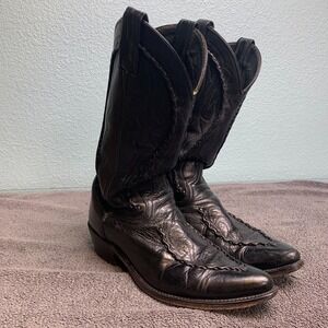 Vintage Dan Post Phoenix 16660 Black Leather Cowboy Boots Mens 8D 90's‎ Western